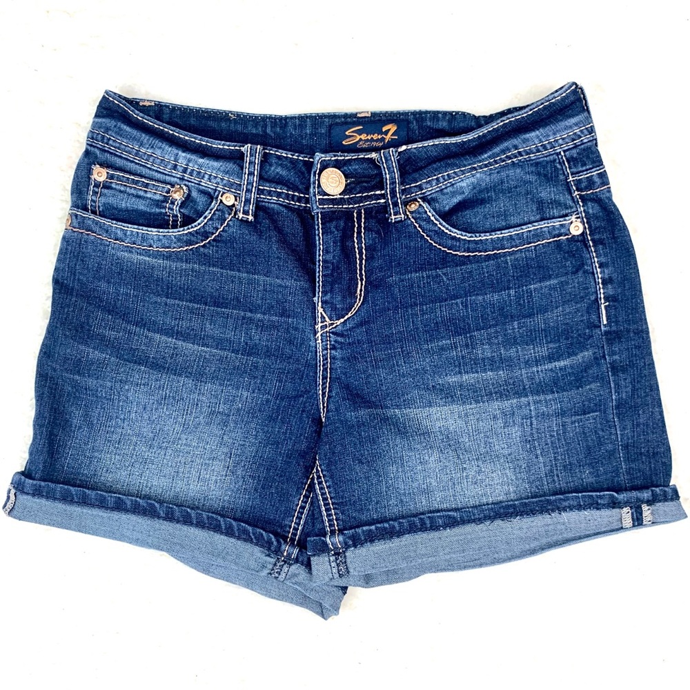Seven7 MidRise Rolled Hem Denim Shorts Medium Wash